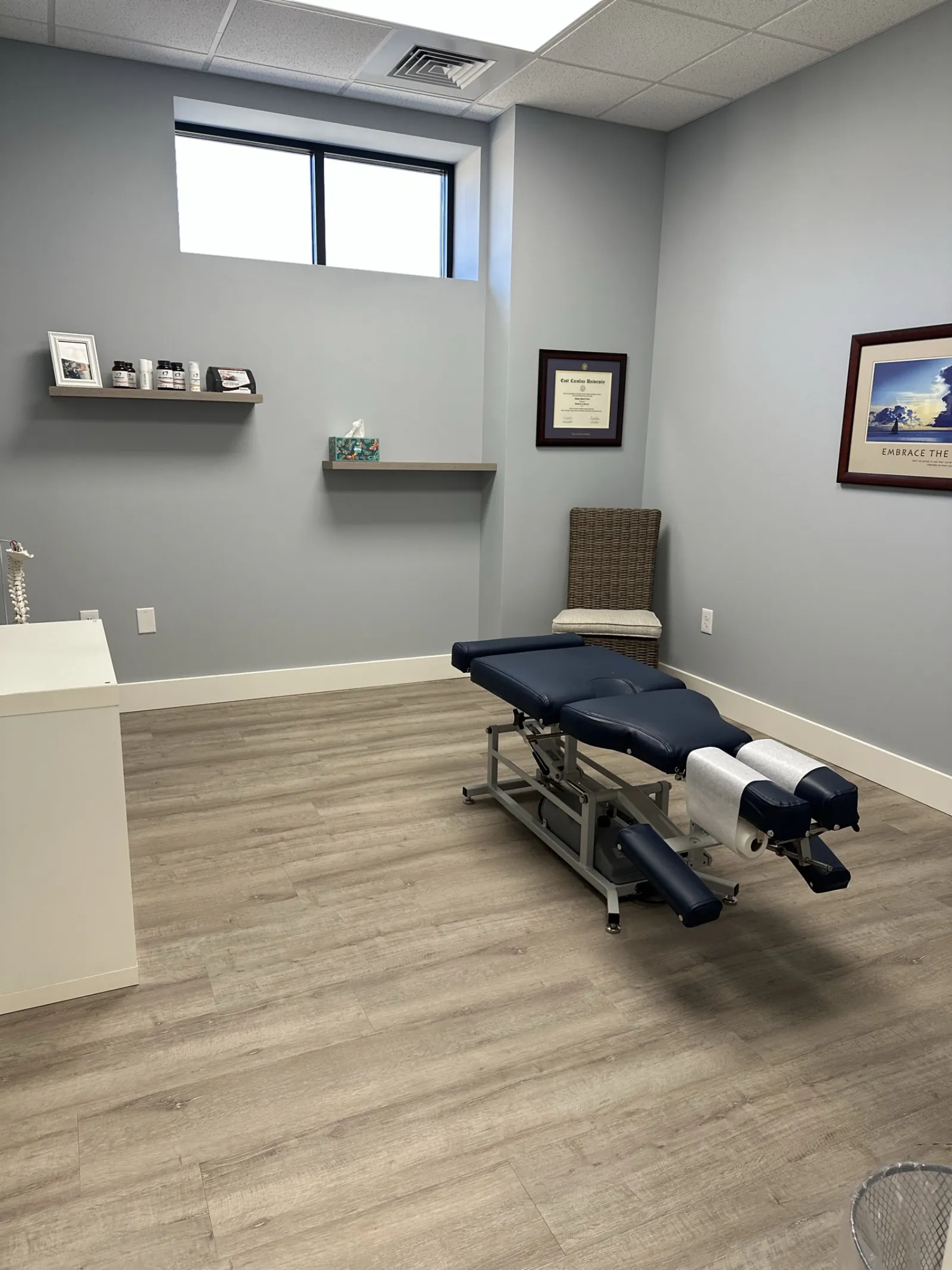 Treatment room at Lakeside Sports Chiropractic, where cupping therapy is performed